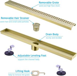 Gurberry.<span class=keywords><strong>com</strong></span> - Desagüe de Piso Rectangular para Baño de 16 Pulgadas, con Tapa Extraíble, Patas Ajustables, Filtro para Cabello, Acero Inoxidable SUS304 - Product Image 2