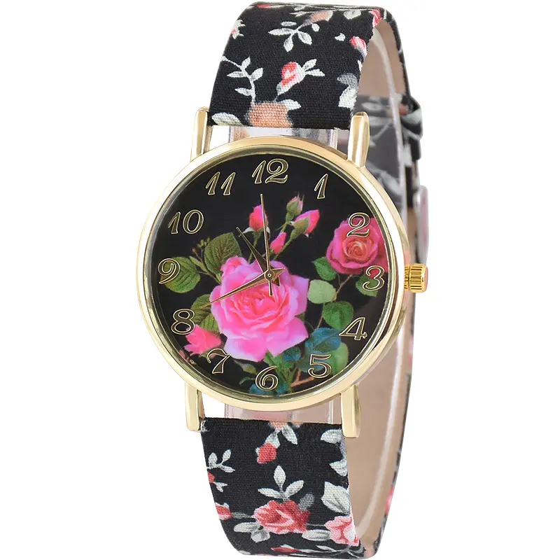 Hot Sale Trendy Floral Cloth Band Quartz Watch Fresh Flower Fabric Watch Fashion Ladies 2023 Hand Watch