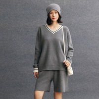 Pulls en cachemire de Mongolie style preppy ODM, à rayures contrastées, col en V, tricot côtelé, pour femmes, exportateur B2B