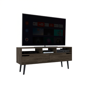 Soporte para TV Bull Brand, acabado en nogal oscuro, 50-54 pulgadas, tres estantes abiertos, dos cajones, diseño moderno de mediados de siglo - Product Image 1