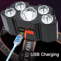Lampe torche à 5 LED rechargeable avec batterie intégrée, lumière puissante, camping, aventure, pêche, lampe frontale