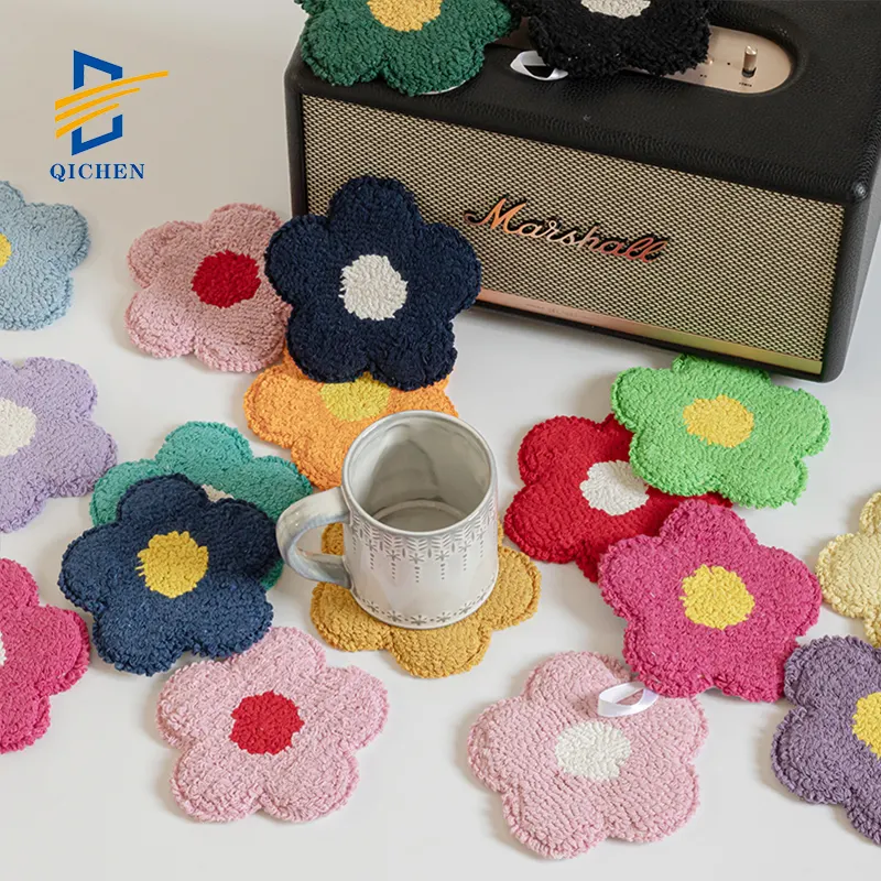 Valentine's Day Handmade Daisy flower texture hand made boho fashion Cup Coasters Mini mug rug coaster floral shape r cup mat