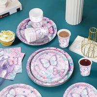 Articles de fête d'anniversaire écologiques sur le thème du papillon, décoration de gâteau, ensemble de table, nappes en papier, décorations de fête, vente en gros