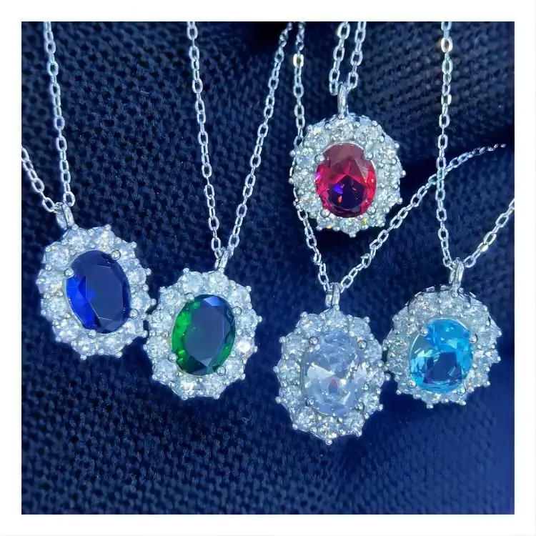 Atacado 925 prata esterlina Grace Sapphire Cz colar pingente de pedra de várias cores para mulheres
