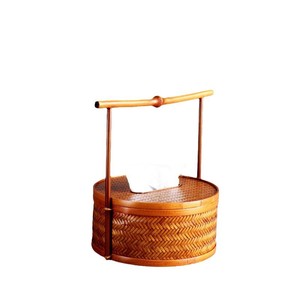 Solo Rhyme Bamboo Woven Tissue Box Round Handmade New Chinese Style Living Room Decor Multipurpose Flat Paper Storage - Product Image 5