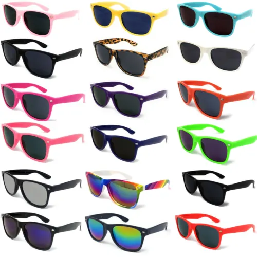 Classic Black Lens Sunglasses Men Ladies Women Neon Retro Fashion 80s UV400