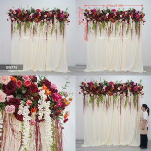 Décor de mariage DKB, arche de fleurs artificielles de 8 pieds de long, couleur rouge bordeaux, avec <span class=keywords><strong>quelques</strong></span> feuilles rouges et plantes suspendues - Product Image 3