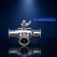 Vanne à boisseau sphérique hygiénique pleine passée 3 voies Tri-Clamp en acier inoxydable 304/316L avec siège PTFE/EPDM DN15-DN100 pour la transformation laitière
