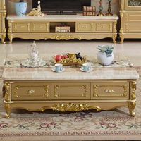 Table basse en bois massif de style européen avec tiroirs de rangement et plateau en marbre pour le salon