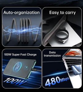 Nuovo cavo di ricarica magnetico intrecciato USB-Type-C con facile retrattile forte magnete Organizer per <span class=keywords><strong>cellulare</strong></span> caricabatterie veloce - Product Image 3