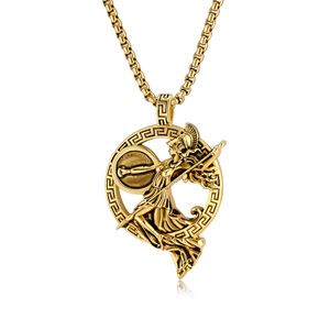 New cross-border retro Greek mythology warrior goddess <b>titanium</b> steel necklace, Roman Minerva goddess pendant jewelry - Product Image 1