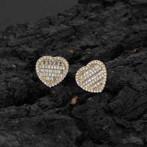 Fashionable Heart Shaped <b>Stud</b> Earring Gold Baguette Cubic Zirconia <b>Men</b> Women Hip hop Jewelry Best Gift - Product Image 5