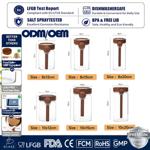 Barattolo in <span class=keywords><strong>Vetro</strong></span> per Chicchi di Caffè: Contenitore Ermetico con Coperchio in Legno di Acacia e Cucchiaio in Legno - Product Image 1