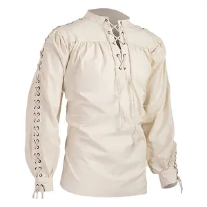 Mens Long Sleeve Tie Wide Loose Shirt Medieval Renaissance Victorian Steampunk Gothic Ruffled Adult Halloween Costume Chemise