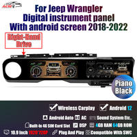Autoradio stéréo Android 12 10,9 pouces avec GPS pour Jeep Wrangler, tableau de bord numérique 2018-2022, double écran