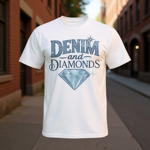 Camiseta vintage desgastada de mezclilla y diamantes, unisex, para adultos, de algodón, cuello redondo, manga corta - Product Image 3