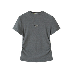 T-shirt court à manches courtes en rayonne tricotée gris papillon pour femme Runqi, grande taille, nouvelle collection automne 2026 - Product Image 1