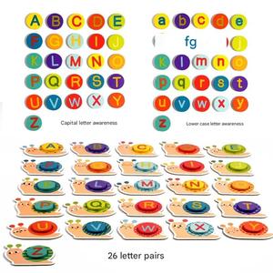 Preescolar educativo niños Caracol Letras a juego rompecabezas juguete alfabetos tarjetas Flash juego a juego Montessori juguetes de madera - Product Image 6