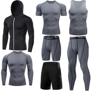Компрессионный комплект из 7 предметов, высококачественный Мужской Быстросохнущий Спортивный костюм из полиэстера, тренировочная спортивная одежда, спортивный костюм - Product Image 4