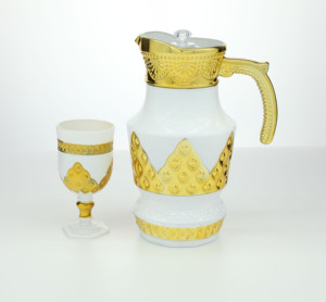 Juego de Vasos de Vidrio Dorado con Blanco al por Mayor, Juego de Jarra y Vasos con Tapa - Product Image 4