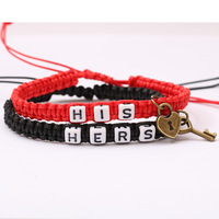 Ensemble de deux pièces pour couple, lettres carrées tissées en corde, anniversaire, bijoux pour lui/elle