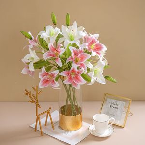 Vente en gros <span class=keywords><strong>de</strong></span> bouquets <span class=keywords><strong>de</strong></span> lys artificiels réalistes à 2 têtes violet blanc <span class=keywords><strong>rose</strong></span> mariage fête à la maison arrangement floral léger long - Product Image 1