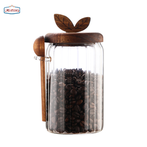 Riciclabile di lusso vuoto di <span class=keywords><strong>vetro</strong></span> sale pepe erbe contenitore di spezie con coperchio in legno di Acacia e cucchiaio di <span class=keywords><strong>vetro</strong></span> rotondo bottiglia di condimento - Product Image 6