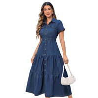 Robe en jean grande taille pour femme XL-5XL, col rabattu, décontractée, longue, style streetwear, élégante, coupe trapèze, pour maman, Vestidos