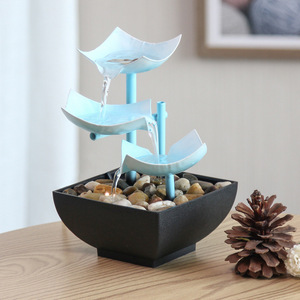 Indoor <b>Small</b> Fountain Aqua Blue With Backlight Office Desktop <b>Ornament</b> Decorative Water Feature - Product Image 1