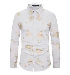 Mens Casual Luxury Print Dress Shirts Brand Mandarin Collar Paisley Jacquard Slim Shirt Party Club Social Shirt