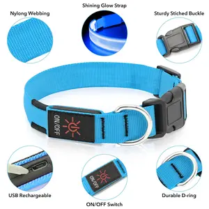 Custom Waterproof Flashing Light Up Reflective Pet Collar Adjustable USB Type-C Recharge Luxury LED Dog Luminous Collar For Dog