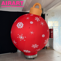 Ballon gonflable rouge avec base mobile intégrée, ballon gonflable imprimé flocon de neige, ballon décoratif de Noël gonflable