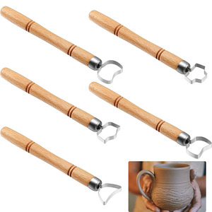 Bview Art – Lot de 5 outils de sculpture et d'extrusion pour argile, outils de fabrication de poignées de tasses, coupe-argile avec manche en bois - Product Image 1