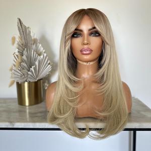 Perruque à lacet frontal 13*4 en cheveux humains non traités, couleur <span class=keywords><strong>blonde</strong></span> cendrée, coupe en couches, 60, cheveux humains doux, perruques à lacet frontal avec <span class=keywords><strong>frange</strong></span> - Product Image 5