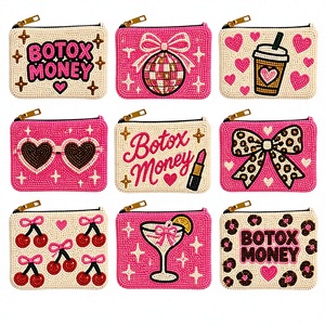 Novelty Seed Beaded Pouch Set with Botox Money Disco Ball Cherry Bow Cocktail and Iced Coffee Designs Zipper Coin Purse - Product Image 1