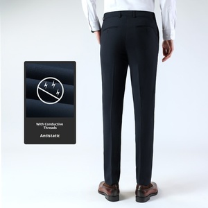 <span class=keywords><strong>Pantalon</strong></span> de <span class=keywords><strong>costume</strong></span> décontracté pour homme en <span class=keywords><strong>laine</strong></span>/polyester, taille mi-haute, devant plat, fermeture éclair, tissu peigné anti-boulochage, coupe droite courte, gris, été - Product Image 2
