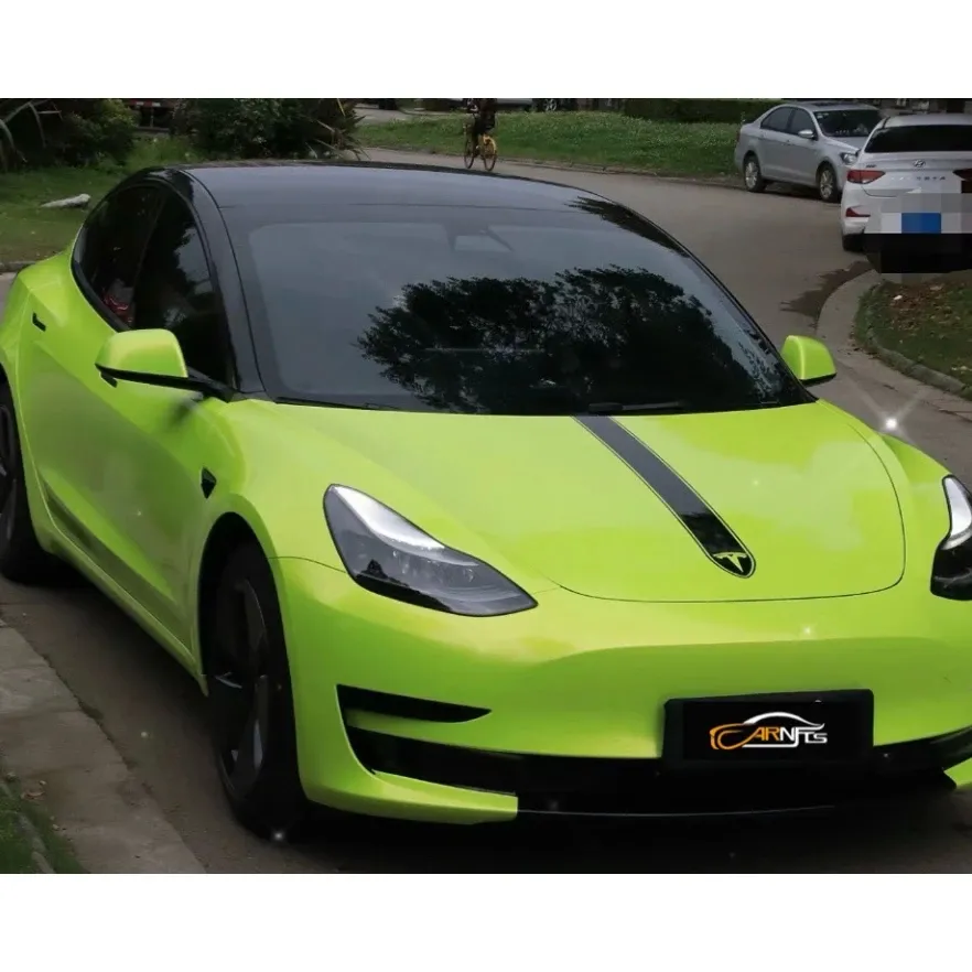 ICarNFTS Film mobil gulungan vinil pembungkus terang neon kuning PVC penutup peliharaan rol pembungkus vinil mobil