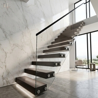 Escalier intérieur en métal Tanlong avec marches en verre, design moderne en bois, escalier droit en métal, escalier flottant en métal
