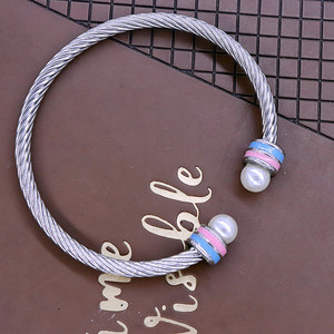 <span class=keywords><strong>Bracciale</strong></span> Aperto JJOA in <span class=keywords><strong>Acciaio</strong></span> Inossidabile Smaltato <span class=keywords><strong>Rosa</strong></span> Chiaro e Blu con Perla, Ispirato a Jack e Jill of America - Product Image 6