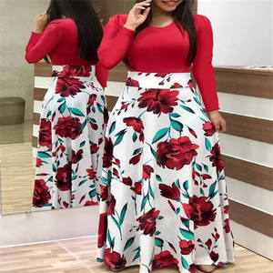 Robe d'été pour femmes à manches longues et courtes, imprimé floral, taille haute, robe maxi patchwork pour femmes grandes tailles - Product Image 1