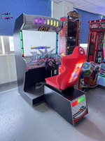 Simulateur de course de karting d'intérieur à monnayeur, en métal, plastique et bois, style parc d'attractions