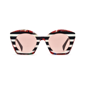 Lunettes de soleil œil de chat, monture rayée à bord complet, verres miroir roses, protection solaire pour femmes adultes - Product Image 1