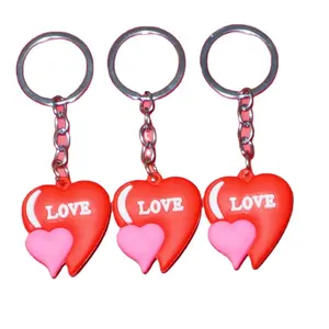 soft rubber key ring love shape pendant keychain key holder charm, pvc heart key ring Valentine's Day gift