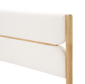 Cadre de lit moderne réglable en bois massif taille Queen avec tête de lit rembourrée en polaire écologique ivoire - Product Image 4