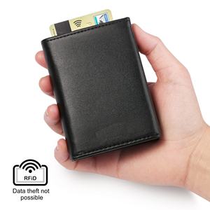 Porte-cartes automatique en aluminium de haute qualité, personnalisé, avec étui à trois volets en cuir végétalien, pour cadeaux promotionnels - Product Image 5