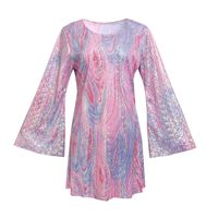 Robe rétro à paillettes brillantes, style hippie, années 70-80, robe de soirée disco, robe vintage, tenue de club, robe à manches longues, tie-dye