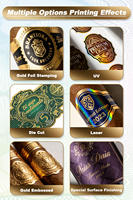 Etiquetas Adhesivas Personalizadas de Fábrica con Relieve, Lámina Dorada, UV Localizado y Textura Elevada para Botellas de Bebidas, Vino y Whisky
