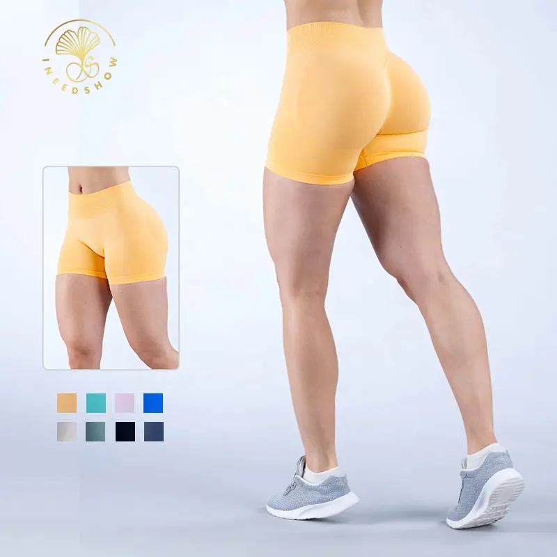 Ropa de gimnasio de moda Compresión de secado rápido Push Up Yoga Fitness Wear Custom Seamless Sports Workout Running Shorts para mujeres