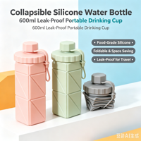 Bouteille d'eau en silicone pour enfants, pliable, anti-fuite, avec bec verseur, réutilisable, portable, grande capacité