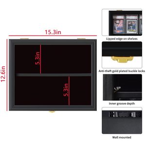 Boîte de présentation horizontale pour cartes à collectionner à 8 emplacements, noire avec serrure dorée, en acrylique anti-UV, à fixer au mur, type Shadow Box pour cartes Star - Product Image 3